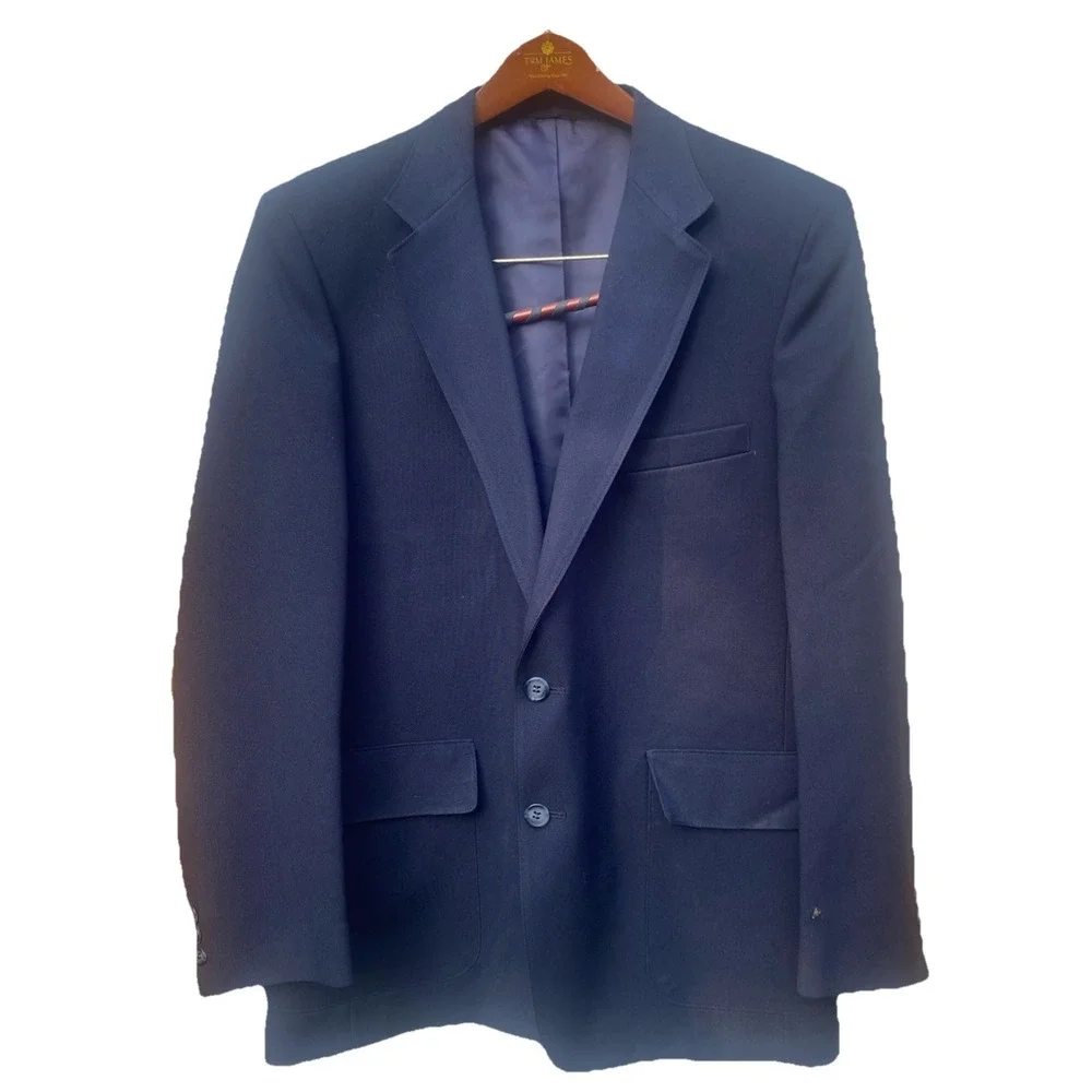 VTG Levi's‎ Action Suit Blazer Men's 44R Navy Blue Polyester Jacket Sport Coat